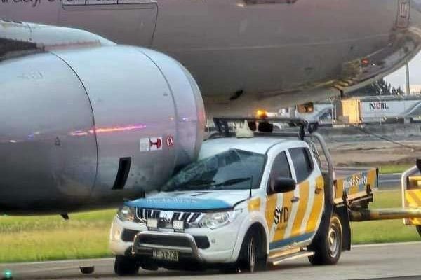 Ute crumples in collision with jet