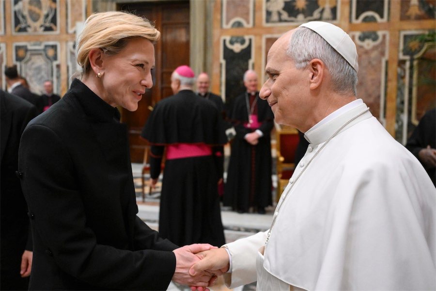 Pope hosts Hollywood stars at Vatican, talks up films
